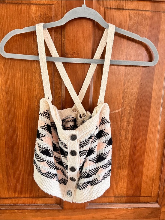 Free People Tops - Free People Cream Knit Shoulder Bag with Black & Pink Pattern